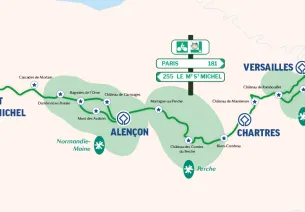 Carte simplifiée de la Véloscénie avec les sites touristiques incontournables